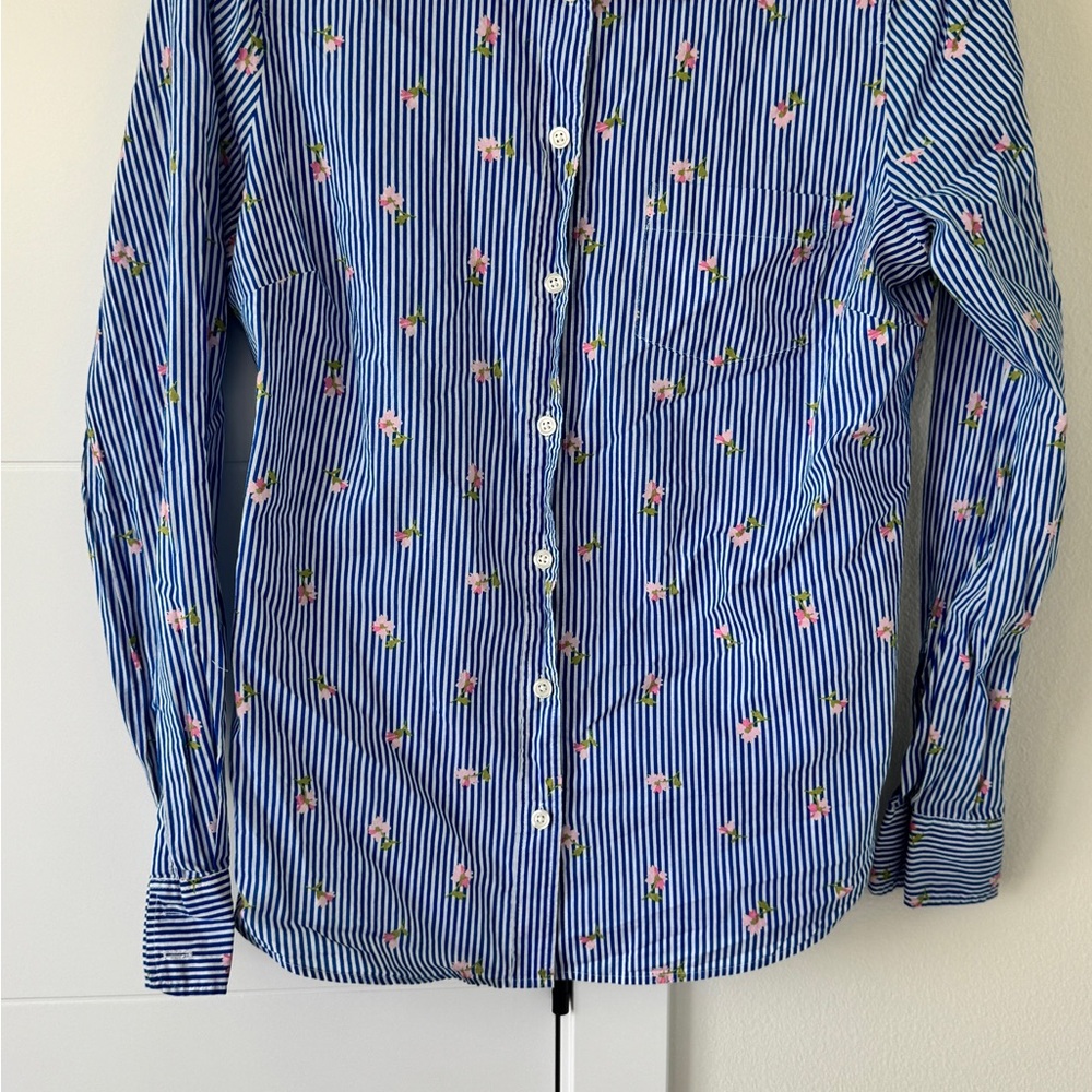 J. Crew Blue and Pink Blouse with Classic Design